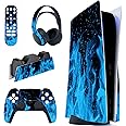 PlayVital Blue Flame Full Set Skin Decal for ps5 Console Disc Edition, Sticker Vinyl Decal Cover for ps5 Controller & Charging Station & Headset & Media Remote