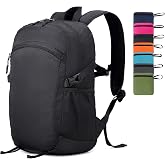 Five Substances Lightweight Hiking Backpack 30L Packable Foldable Daypack Collapsible Travel Bag Water-Resistant for Women Men (Black)