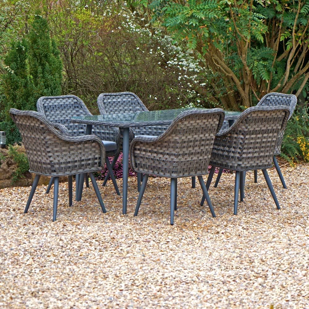 Harts - Contemporary Rattan 6 Seat Rattan Dining Set with Rectangular Table (Modern Grey)