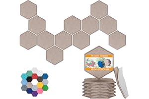 UNECHO Hexagonal Acoustic Panels-18 Pack High-Density Sound Absorbing Panels 12"X10"X0.4" for Enhanced Noise Reduction, DIY Design, Idea for Studios, Offices, and Home Theaters(Dark Camel)