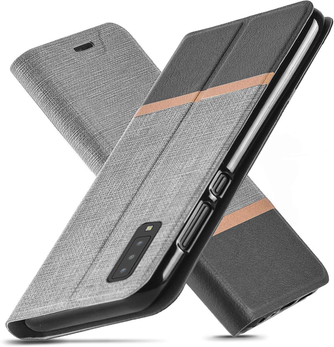 AModern Samsung Galaxy A7 2018 Case,Ultra Slim fit,Kickstand,Card Slot,TPU Bumper,Anti-Scratch,Flip Leather PU Wallet Case for Samsung Galaxy A7 2018 (Gray)