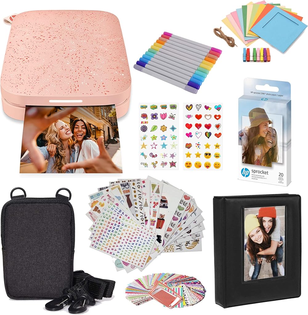HP Sprocket Portable 2x3 Photo Printer Blush Pink Starter Bundle