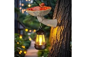 Etlemonde Mushroom with Snail and Lantern Cute Solar Statue Light Garden Decoration Resin Decoration Painted Design Craft Ornament for Indoor Outdoor Gift(Red)