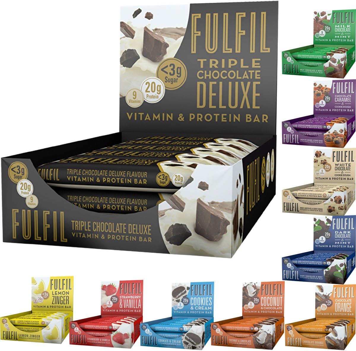 Fulfil Vitamin and Protein 15 x 60g Bars Healthy High Fibre Snack Low Sugar Carbs Bar (Coconut & Chocolate)
