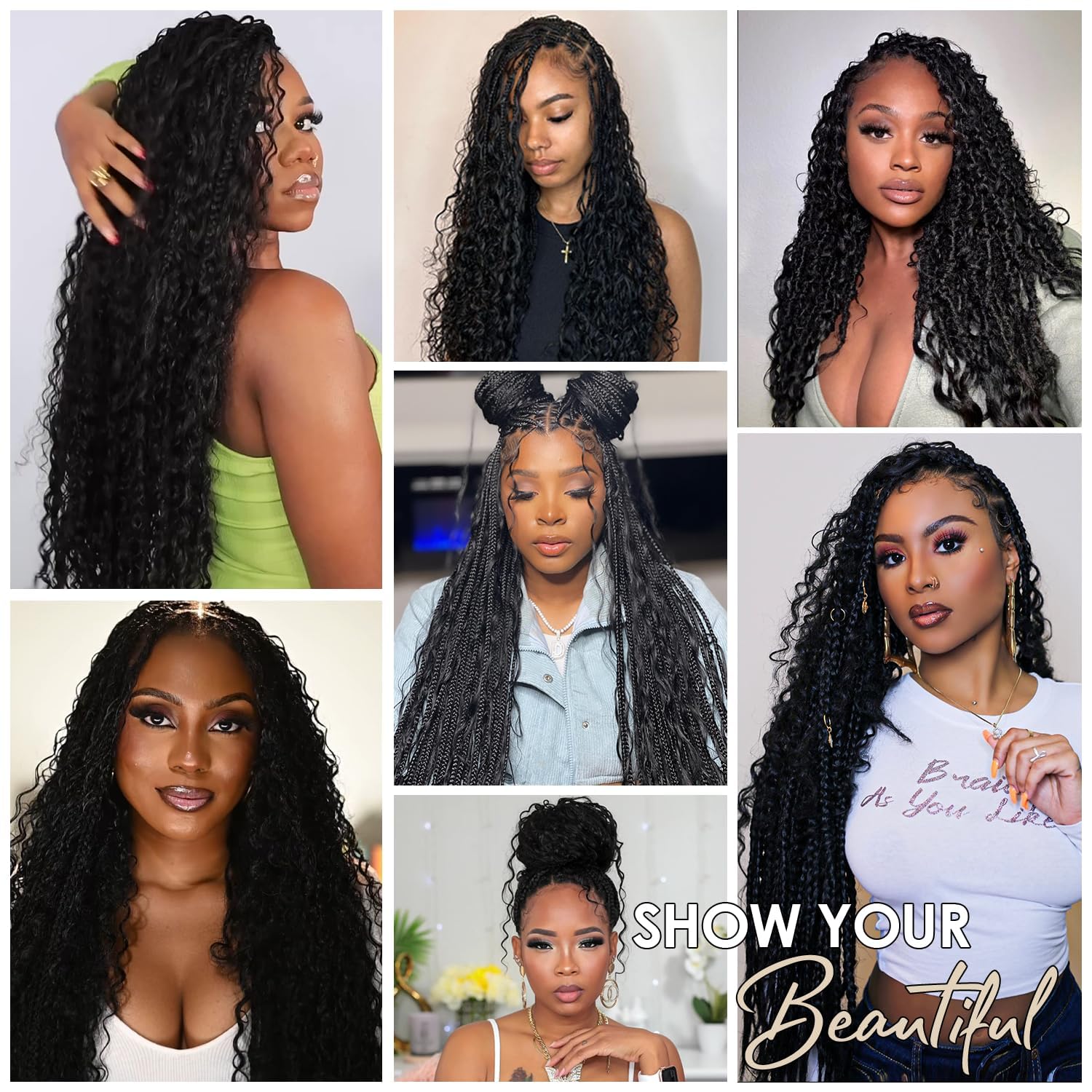 Condition photo showing New/Like New for #1b human hair braiding hair for boho braids 22 22 22 inch natural black deep wave bulk human hair u