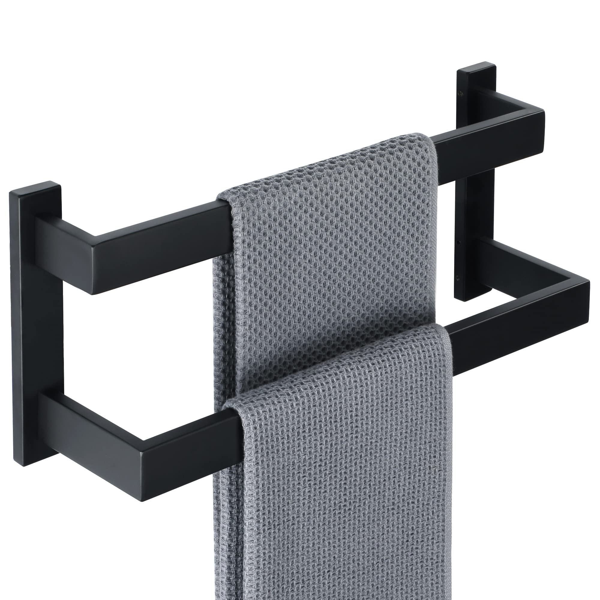 Sayayo Black Towel Rail Wall Mounted 40CM Bathroom Towel Holder Towel Rack with Double Towel Bars for Kitchen, SUS304 Stainless Steel, EGOY2400-B