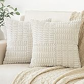 Softalker 18x18 Throw Pillow Covers Cream, Set of 2 Soft Corduroy Boho Textured Modern Pillow Cases, White Decorative Cushion Covers for Couch Patio Living Room Sofa Easter, Beige