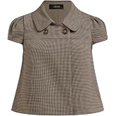 CIDER Womens Houndstooth Polka Dot Peter Pan Collar Short Sleeve Blouse | Fall Winter Smooth Feel Preppy Tops