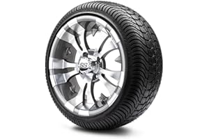 GOLF CART KING MODZ® Vampire Gunmetal 14" Golf Cart Wheels and Arisun Cruze (205/30-14) Low Profile DOT Golf Cart Tires Combo - Set of 4