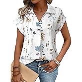 Gaharu Women's Summer Work Blouse V Neck Short Sleeve Lapel Shirt Top Tunic