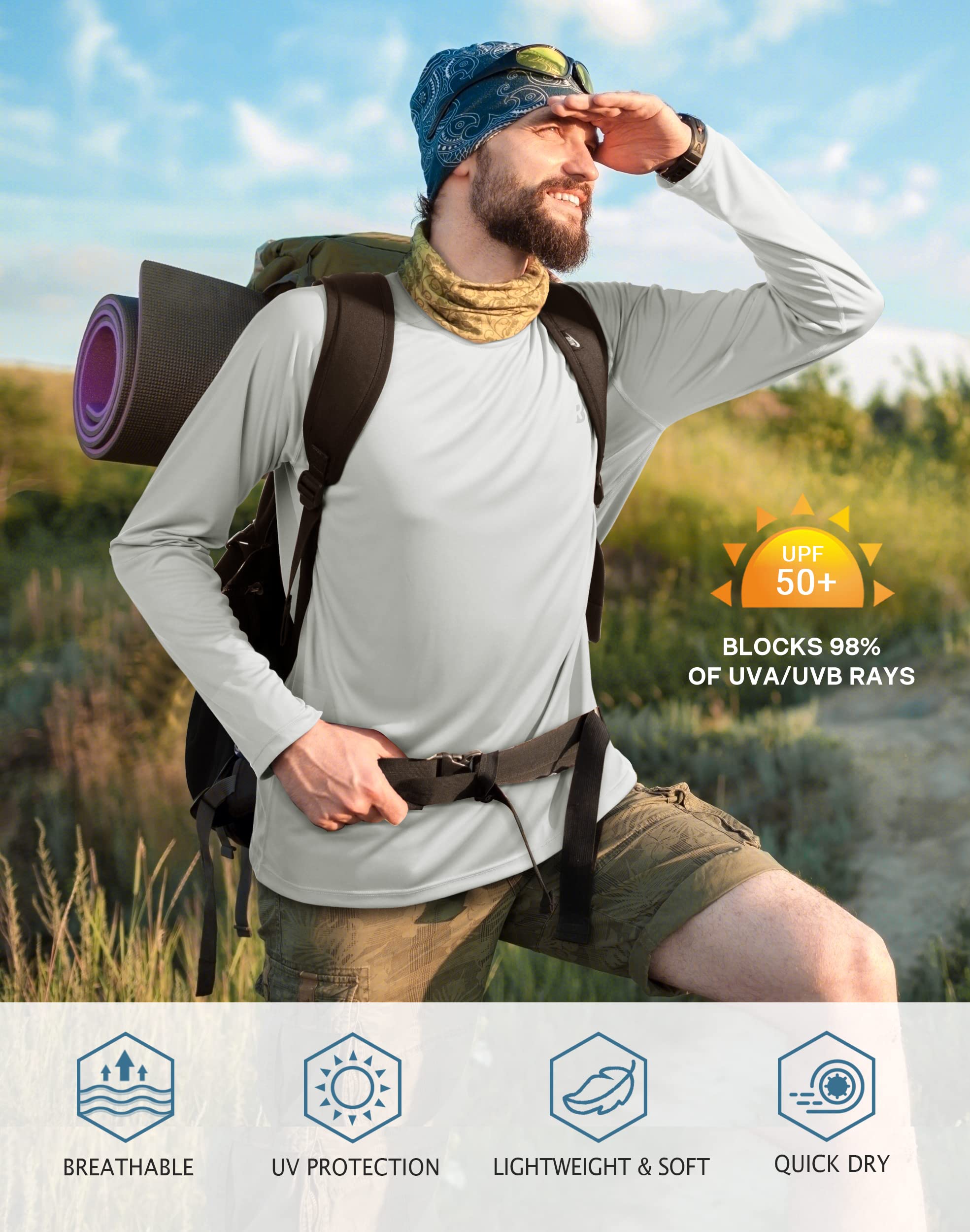 Roadbox Mens UPF 50+ UV Sun Protection Shirts Outdoor Long Sleeve SPF Rash Guard for Fishing Hiking Swimming Running