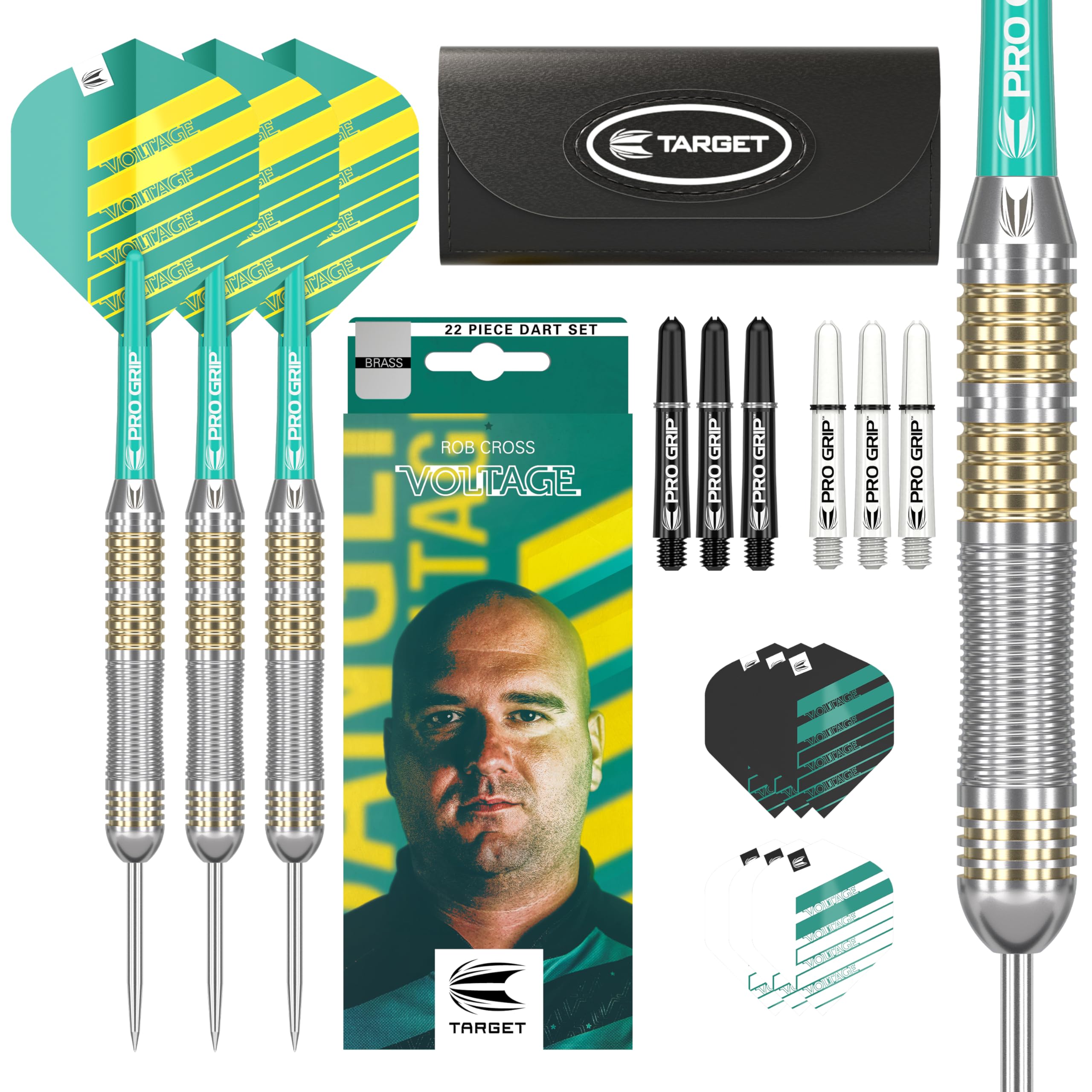 Target Darts Rob Cross 22G Brass Steel Tip Darts Set – Voltage Dart Set, Rob Cross Player Edition, Complete Steel Point Darts Kit, Storage Wallet Included