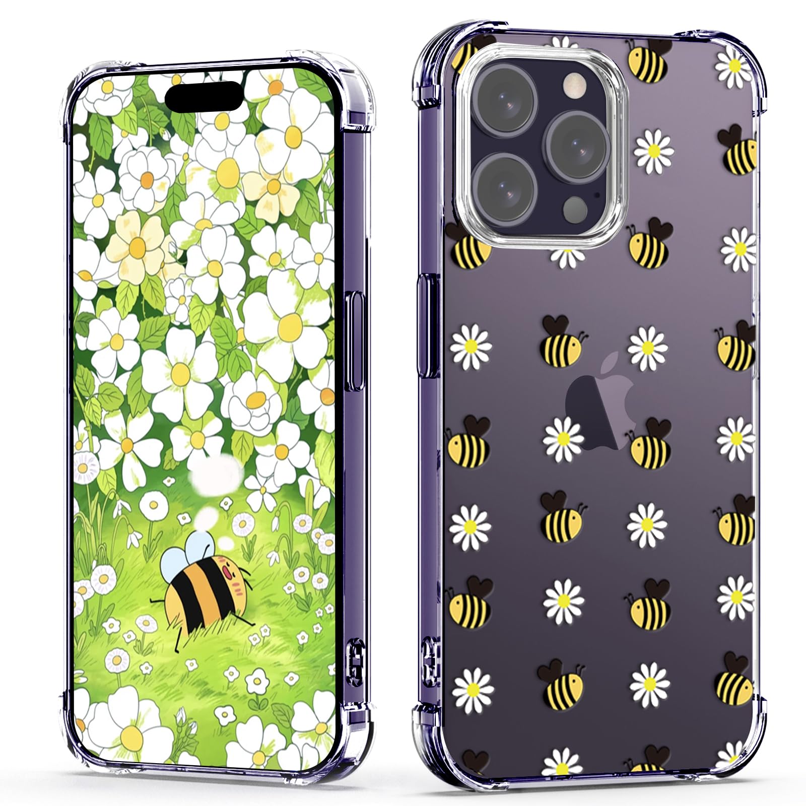 XIMIZU Case for iPhone 14 Pro Max,Shockproof Phone Cases with Cute Bee & Flower Design for Girls Women,Soft TPU Anti-Yellowing Anti-Scratch Protective Cover Case for iPhone 14 Pro Max 6.7 inch — image 1