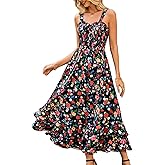 GRACE KARIN Women's 2025 Summer Floral Boho Dress Square Neck Strapped Swing A Line Sundress Beach Long Maxi Outfits