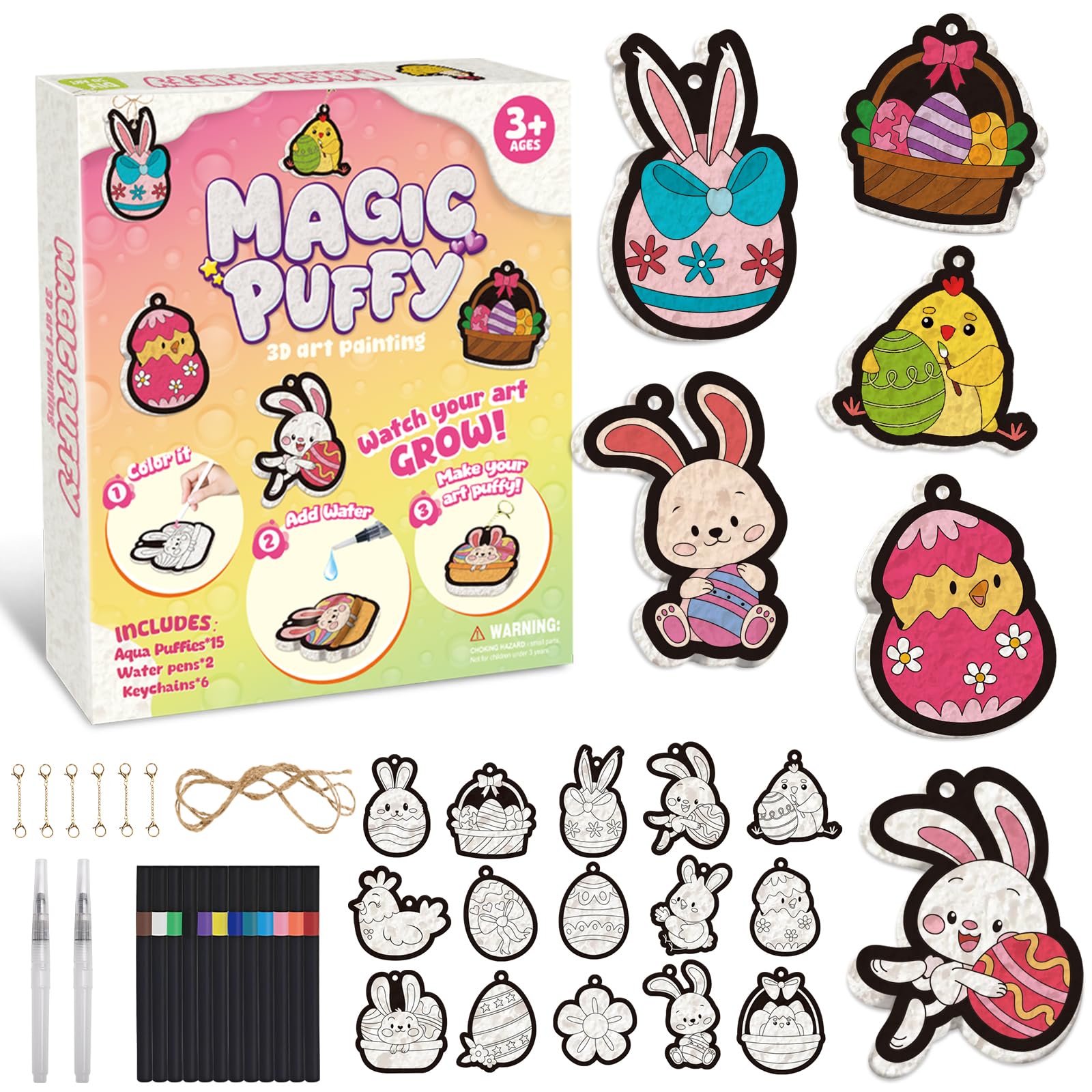 ZHFEIIRU 3D Art Kit, Aqua Puffs Princesses, Mess-Free Painting Craft for Girls & Boys, DIY Color Inflate Activity, Travel Toys & Creative Gifts for Girls & Boys (Eggs)