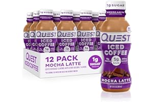 Quest Nutrition Iced Coffee, Mocha Latte, 1g of Sugar, 10g of Protein, 90 calories, 200mg of caffeine, 12 Count
