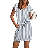 OFEEFAN Summer Dresses for Women 2026 Fashion Sundresses Cruise Spring Vacation Travel Airport Luxury Outfits Beige Italian Dress Stripes S