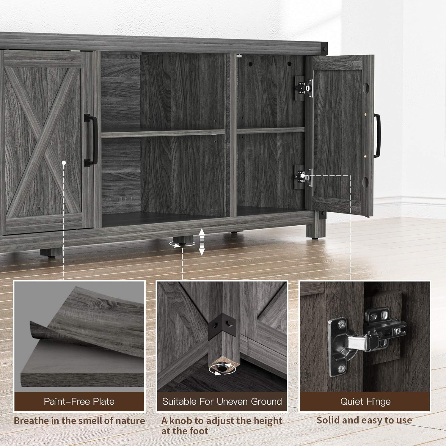 TV Console Cabinet for TVs up to 65 Inch W/Media Shelves, Farmhouse TV Stand Style Entertainment Center for Soundbar or Other Media, Barn Door TV Stand with Storage for Living Room, APRTS02D: Electronics