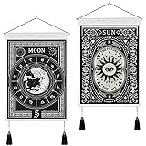 Pack of 2 Tarot Tapestry Moon and Sun Tapestry Mysterious Tarot Cards Tapestries White and Black Tapestry Wall Hanging for Ro