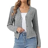 Allegra K Women's Crochet Cardigan Long Sleeve Cropped Knit Sweater Button Up Casual Beach Coverups