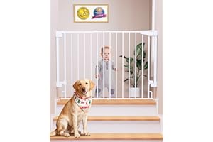 Cumbor 29.2–43" Baby Gate for Stairs, Wall-Mounted (Drill Required), Expandable No Bottom Bar Dog Gate, Auto Close Extra Wide Walk Thru, Pet & Toddler Proof Gate, Top & Bottom of Stairways (White)