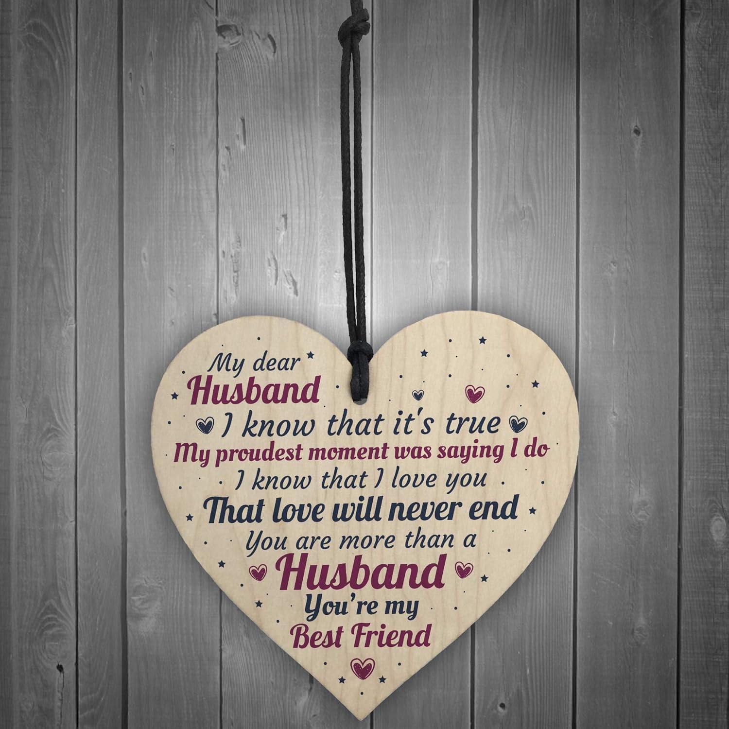 RED OCEAN Anniversary Card Husband Gifts For Him 1st 2nd 3rd 4th Wedding Idea Wooden Heart Keepsake, 10 x 10 cm - Image 3