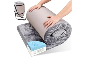 PANDOROOM Memory Foam Camping Mattress pad,3 Inch Thick Floor Sleeping Mat Pad for Adults with Waterproof and Non-Slip Bottom, Portable Roll Up Mattress for Sleepover Guest