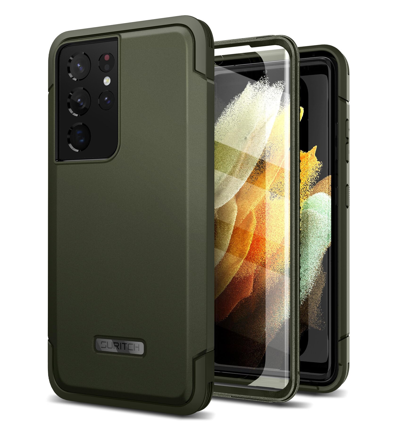 Photo 1 of SURITCH for Samsung Galaxy S21 Ultra Case, [2 Front Frames] Full-Body Heavy Duty Rugged Shockproof Protective Phone Cover with Built-in Screen Protector for Samsung S21 Ultra 6.8 Inch, Forest Green