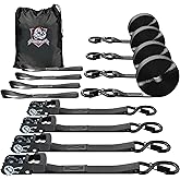 4-Pack 1" x 15ft Ratchet Straps with S Hooks, 1800 lbs Break Strength, Heavy Duty Tie Down Straps for Truck, Motorcycle, Cargo, 4PK Loops, Black