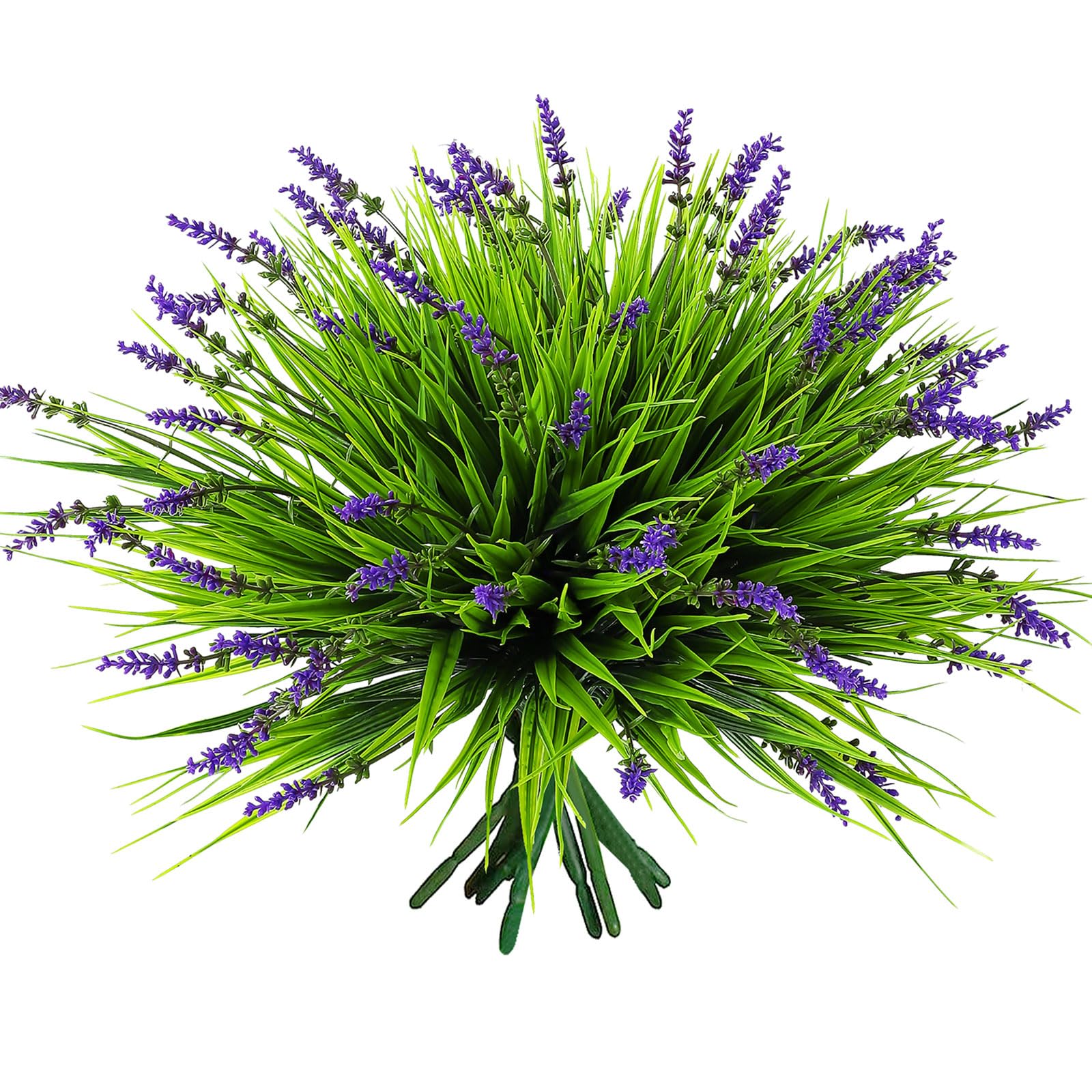 Photo 1 of 12 Bundles Artificial Grass Fake Plants?Outdoor Fake Monkey Tail Grass with Flowers for Pot UV Resistant Lavender Patio Garden Porch Home Window Hanging Planter Decor Faux Plastic Shrubs(Puper+Green)