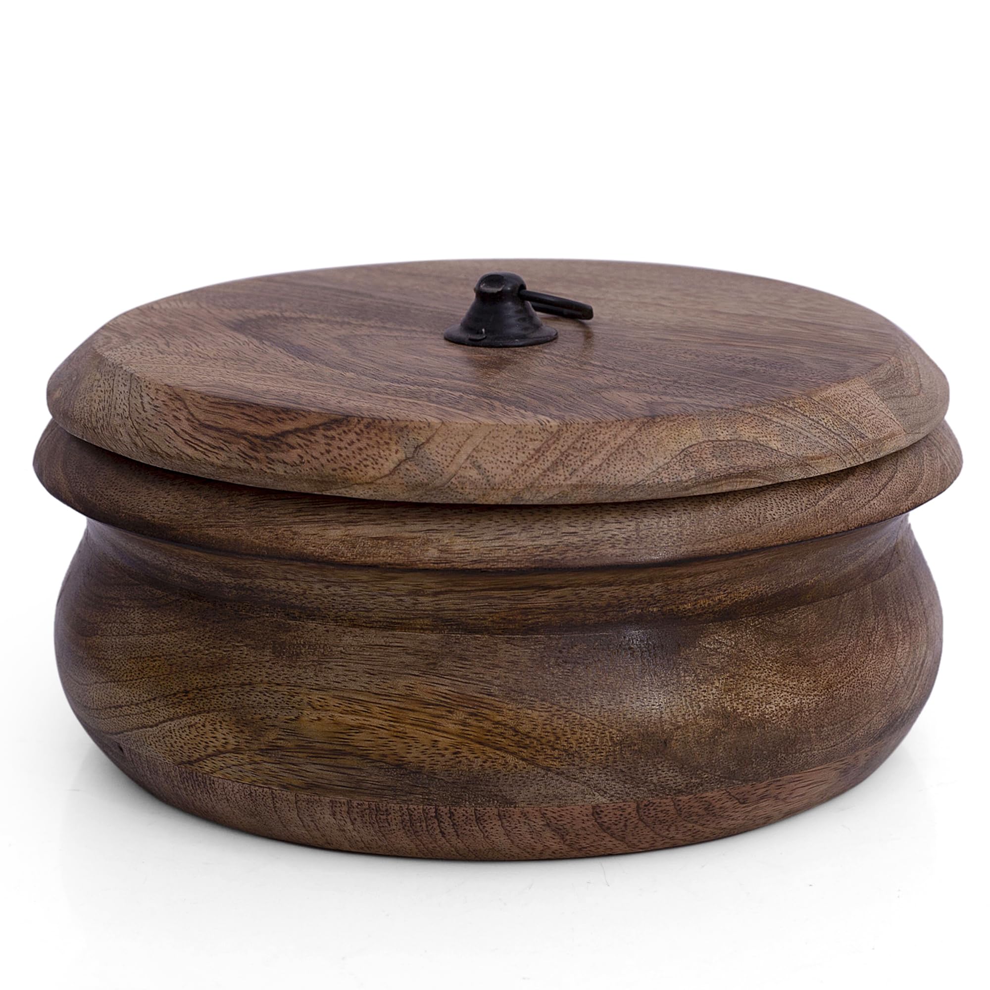 Handcrafted Wooden Mexican Tortilla Warmer Basket Indian Chapati Roti Bread Holder Box Pancake Keeper Serveware Hot Pot Casserole Dish with Lid Home Kitchen Dining Decor, Natural Brown, 22 x 10 cms