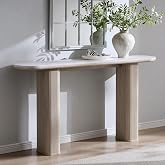 OKD 63" Modern Fluted Console Table, Narrow Entryway Table, White Alder | Modern Fluted Wood Base, Curved Faux Marble-Texture Top, Entryway, Hallway, Foyer, Behind Sofa