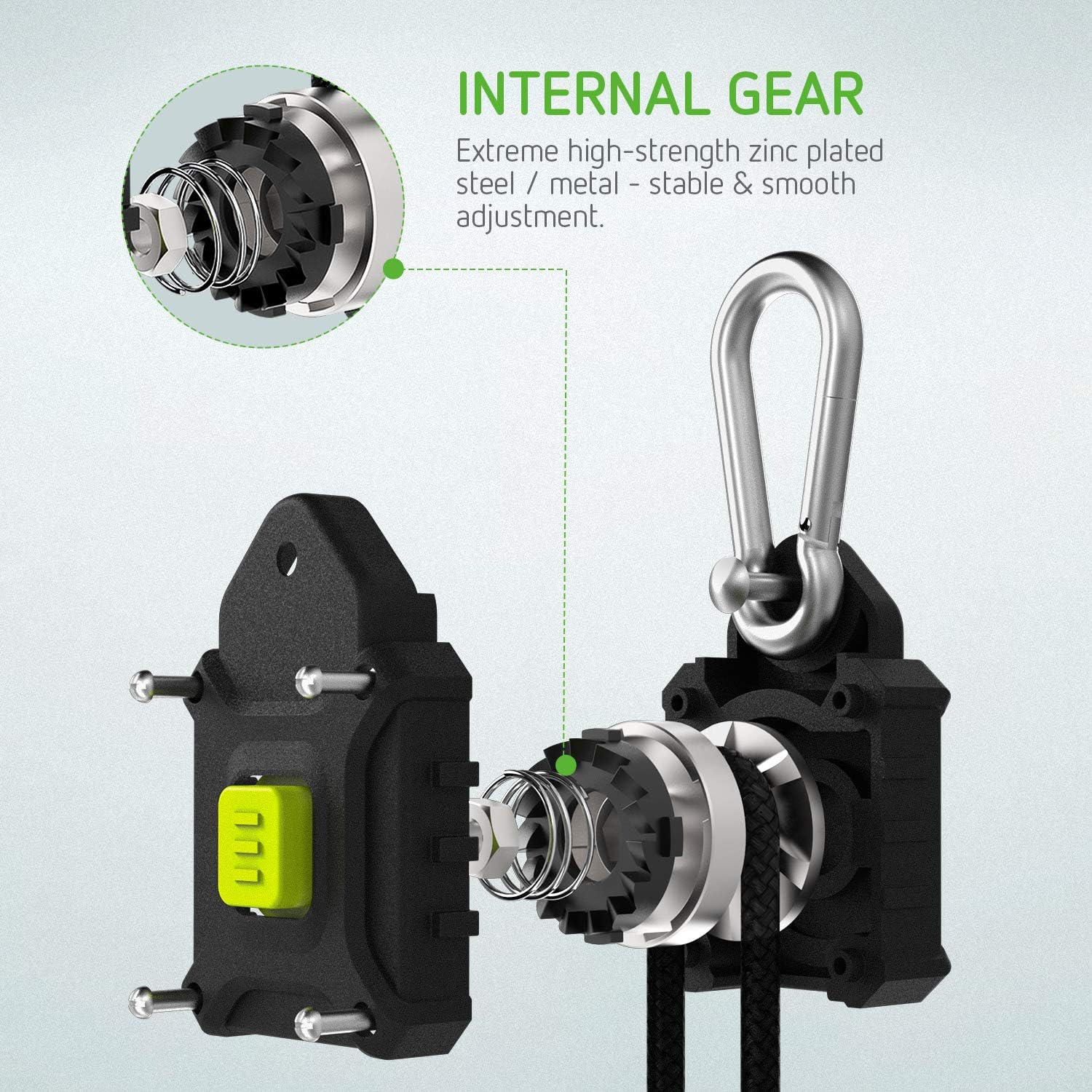 VIVOSUN 1-Pair 1/8 Inch Rope Hanger Improved Design, More Convenience - Press Button Easy Adjust, Reinforced Metal Internal Gears, 8-ft Long and 150lbs Weight Capacity : Garden & Outdoor