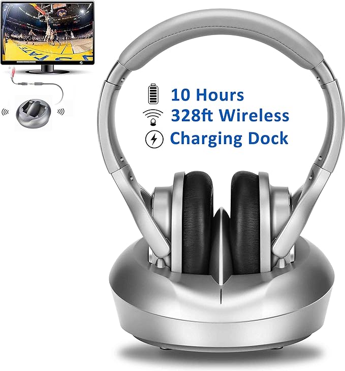 ZANCHIE TV Headphones Wireless with Charging Dock, RF Over Ear Headsets