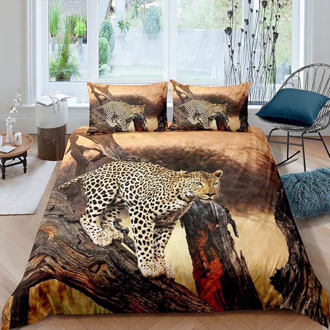 Feelyou Leopard Comforter Cover Safari Cheetah Print