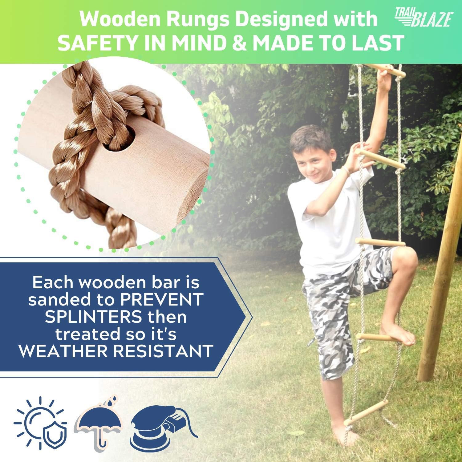 Trailblaze Premium Climbing Rope Ladder for Kids 6ft - Connects to Anything! Ninja Warrior Obstacle Course for Kids, Playground Swingset Accessories, Outdoor Play Equipment for Kids: Toys & Games