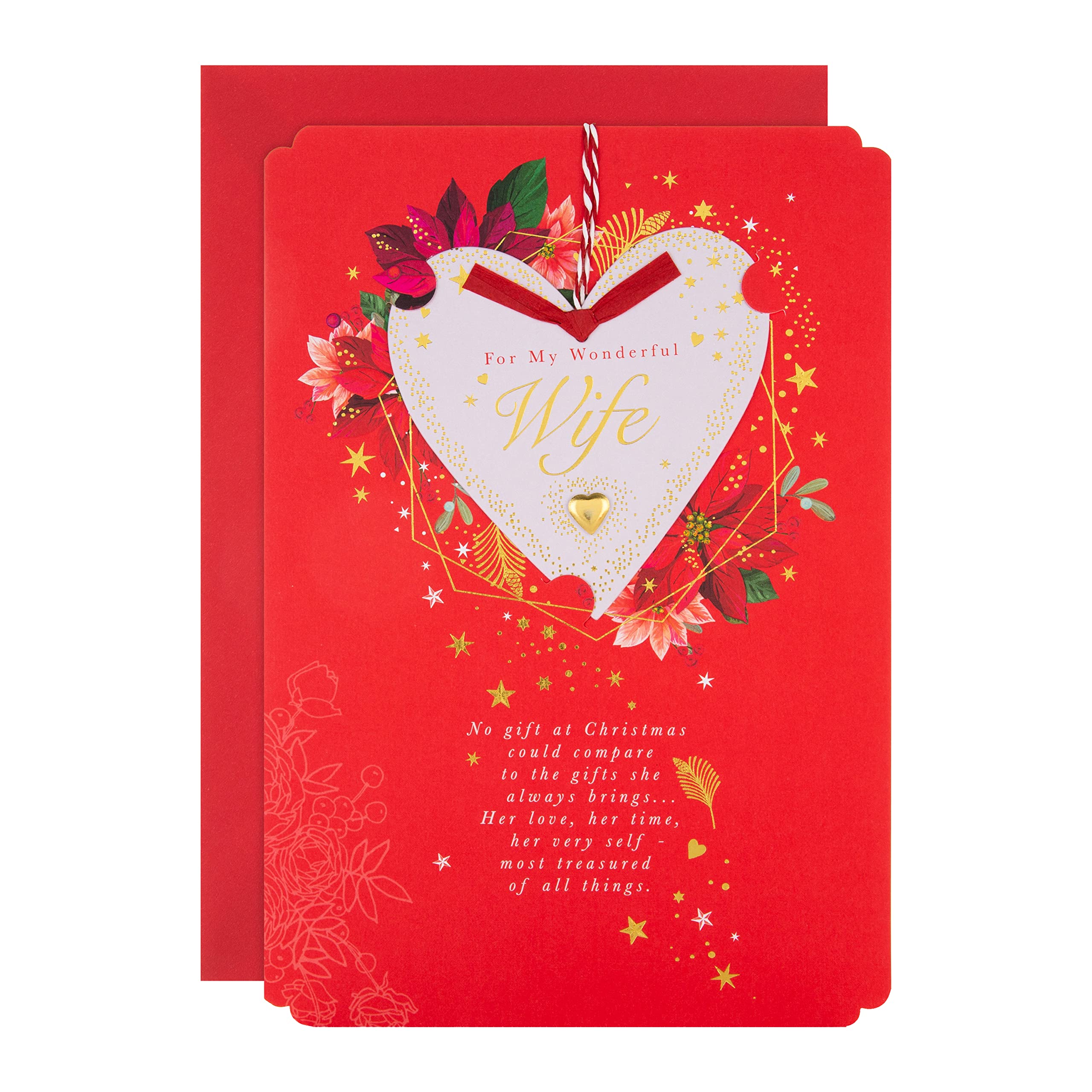 Hallmark Christmas Card, Wife Christmas Card, Keepsake Heart Gift, With Gold Foil Details, Red