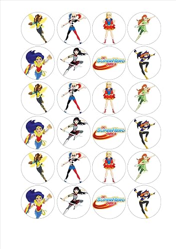 24 x DC SUPERHERO GIRLS fairy cake toppers printed on Icing, Wafer ...