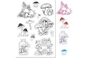 CRASPIRE Mushroom Clear Rubber Stamps Plants Mushroom House Transparent Vintage Bottle Postmark Silicone Seals Stamp Journaling Card Making DIY Scrapbooking Paper Craft