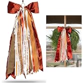 Wreath Ribbon Set - Decorative Bow & Assorted Ribbon for Wreaths - Clip-On Wreath Sash Ribbons Bundle for Indoor & Outdoor Use - Premium Wreath Making Supplies - Velvet Rust