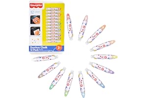Fisher-Price™ Dustless Chalk Set - 12 Bright Colors with Adjustable Holders, Portable Storage Case, Washable Art Supplies, Safe & Non-Toxic, Draw on Chalkboards, Sidewalks, and Paper