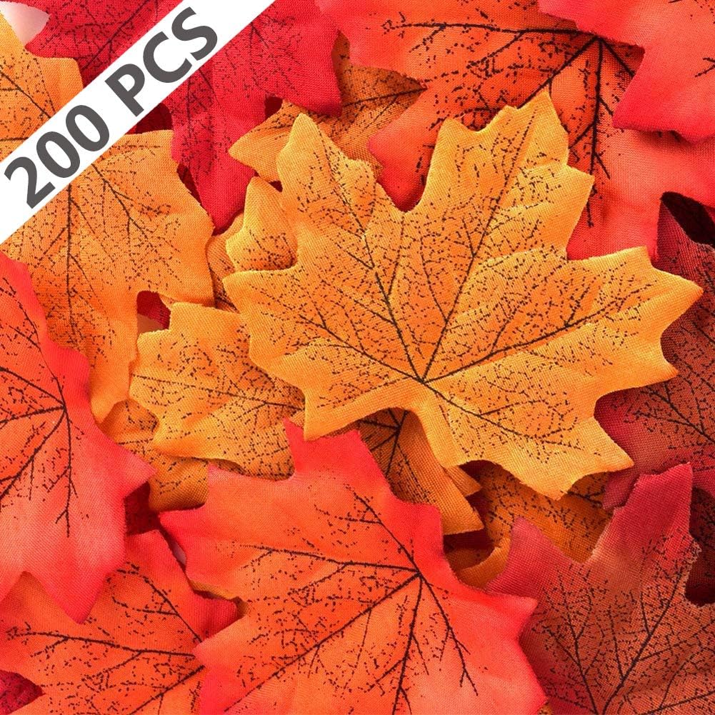 wonuu 200Pcs Fall Artificial Maple Leaves Decorations Thanksgiving Autumn Leaf Wedding Party Table Decor