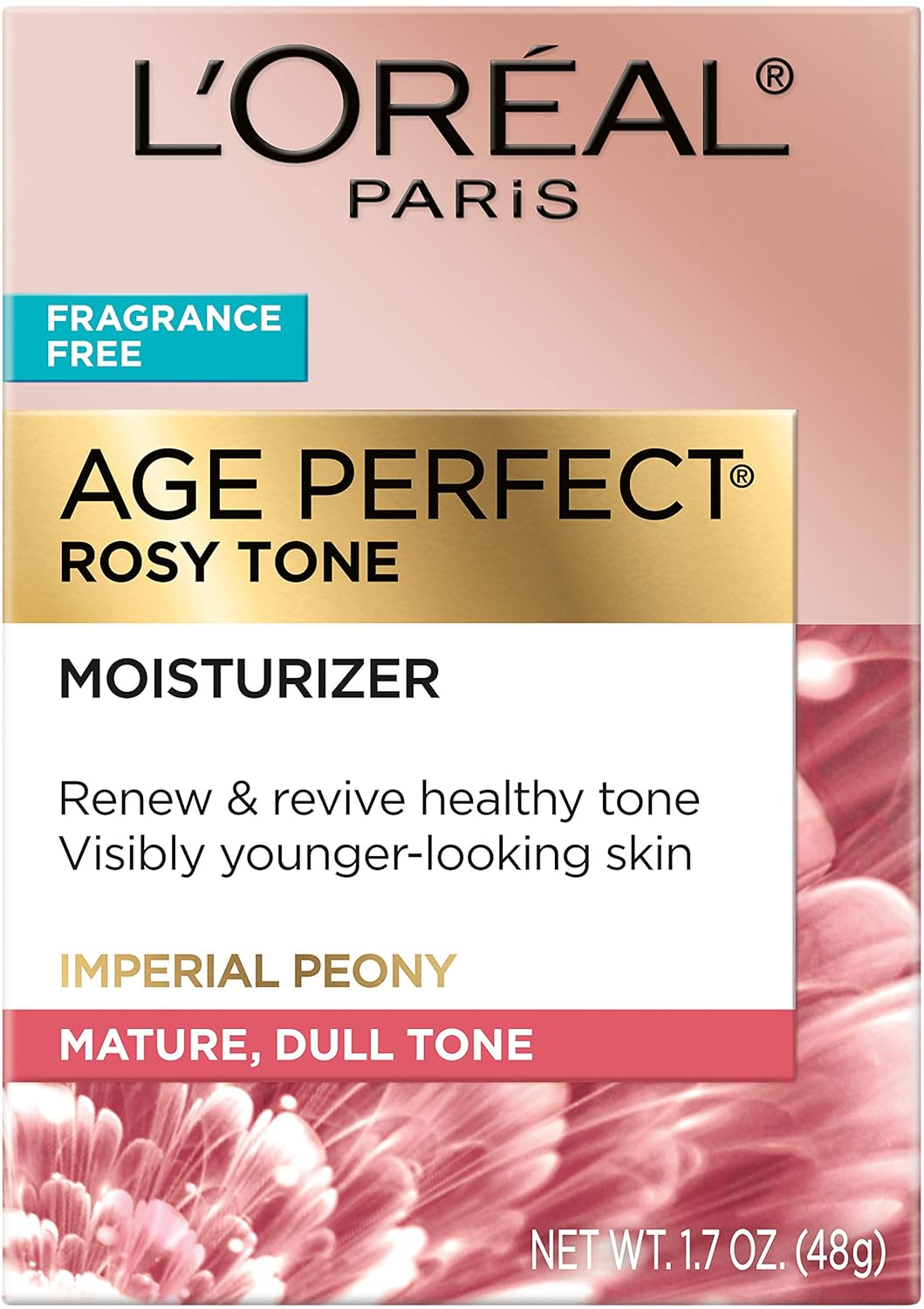 Face Moisturizer by L'Oreal Paris Skin Care, Age Perfect Rosy Tone Fragrance Free Moisturizer for Face with LHA and Imperial Peony, Anti-Aging Day Cream for Face, Non-greasy, 1.7 Ounce: Beauty