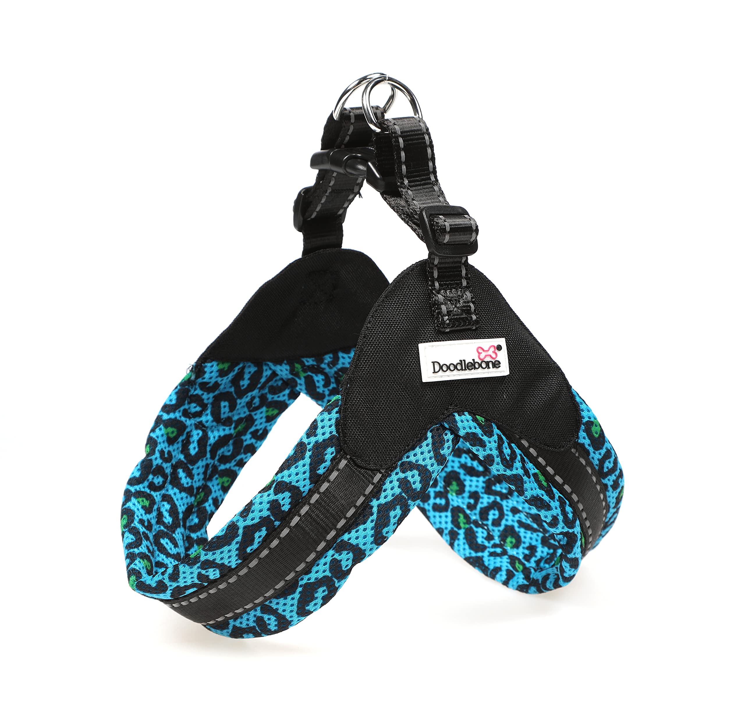 Doodlebone Pattern Boomerang Dog Harness, Night Leopard, 8-10