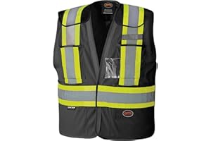 Pioneer Hi-Vis Tear-Away Traffic Safety Vest for Men & Women - Breathable Mesh - 4 Pockets - Adjustable Fit - Black - Large-X