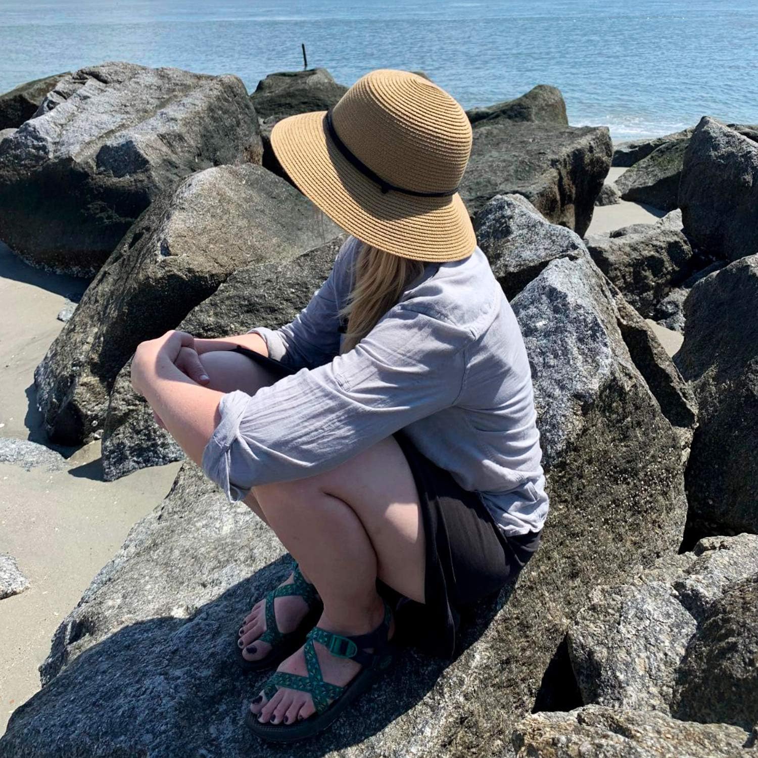 Womens Wide Brim Sun Hat with Wind Lanyard UPF Summer Straw Sun Hats for Women at  Women’s Clothing store