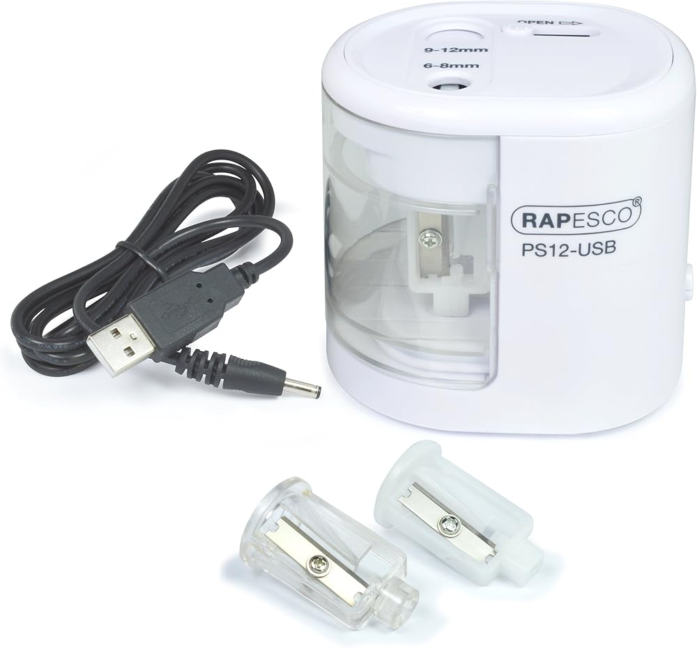 Rapesco 1448 PS12-USB Automatic Pencil Sharpener White USB or Battery