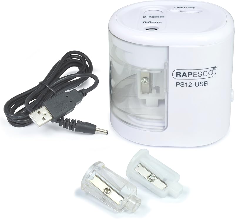 Rapesco 1448 PS12-USB Automatic Pencil Sharpener White USB or Battery