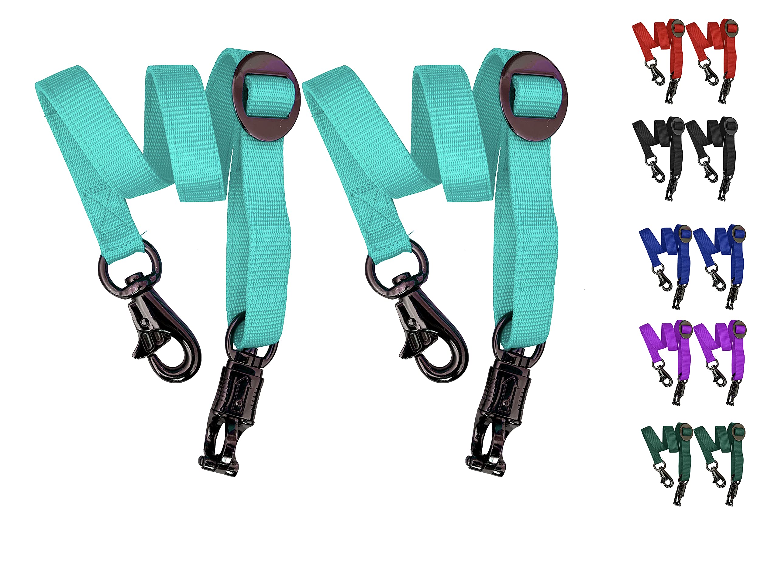 Majestic Ally Pack of 2, Double Thick Trailer Tie for Horse Haulage with Adjustable Buckle, Panic Snap and Bull Snap – 1 Inch by 36 Inch (Turquoise)