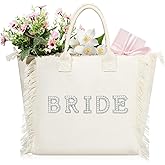 Huhumy Bride Beach Gifts Tote Bag Wedding Large Bridal Shower Gift Pearl Rhinestone Tote Bag for Engagement Bachelorette